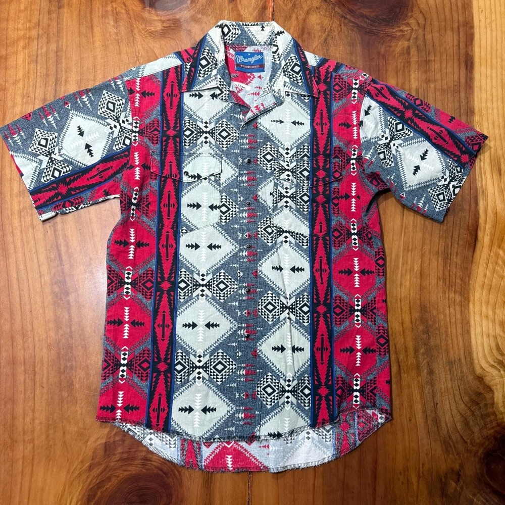 Vintage 90s Wrangler Aztec Shirt Mens Medium Brush hopper Western Cotton Z4-23
